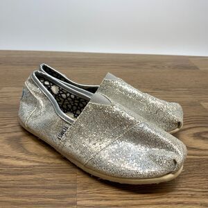 TOMS Silver Womens Size 8 Glitter Slip On Casual Comfort Shoes